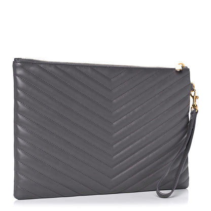 Saint Laurent Calfskin Matelasse Monogram Cassandre Tablet Pouch Smog 3 of 12