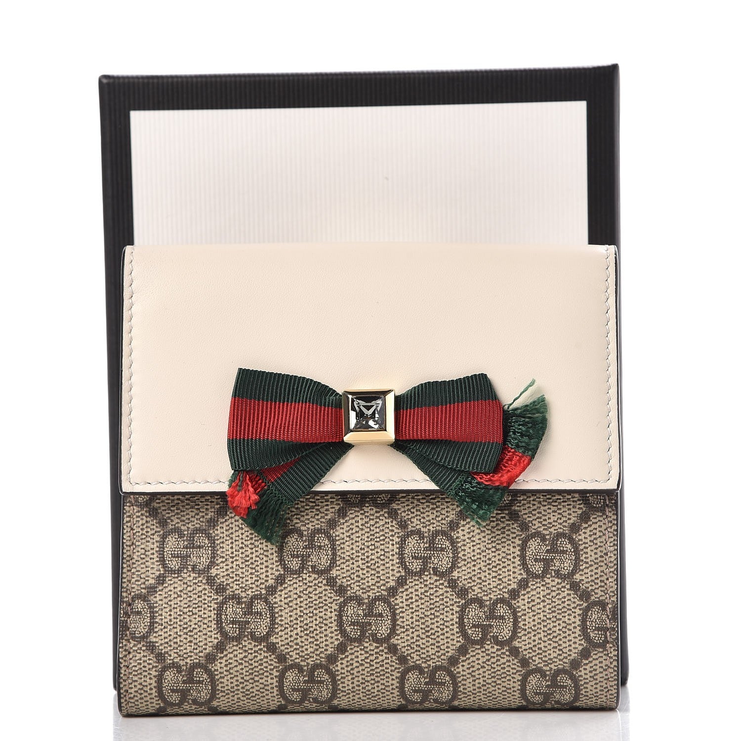Gucci GG Supreme Monogram Grosgrain French Flap Wallet White 8 of 8