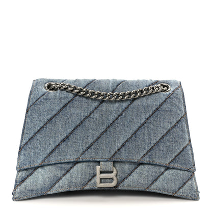 Balenciaga Washed Denim Quilted Medium Crush Chain Bag Denim Blue 1 of 10