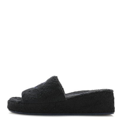 Chanel Terry CC Flat Mules Sandals 41 Black Navy 1 of 9