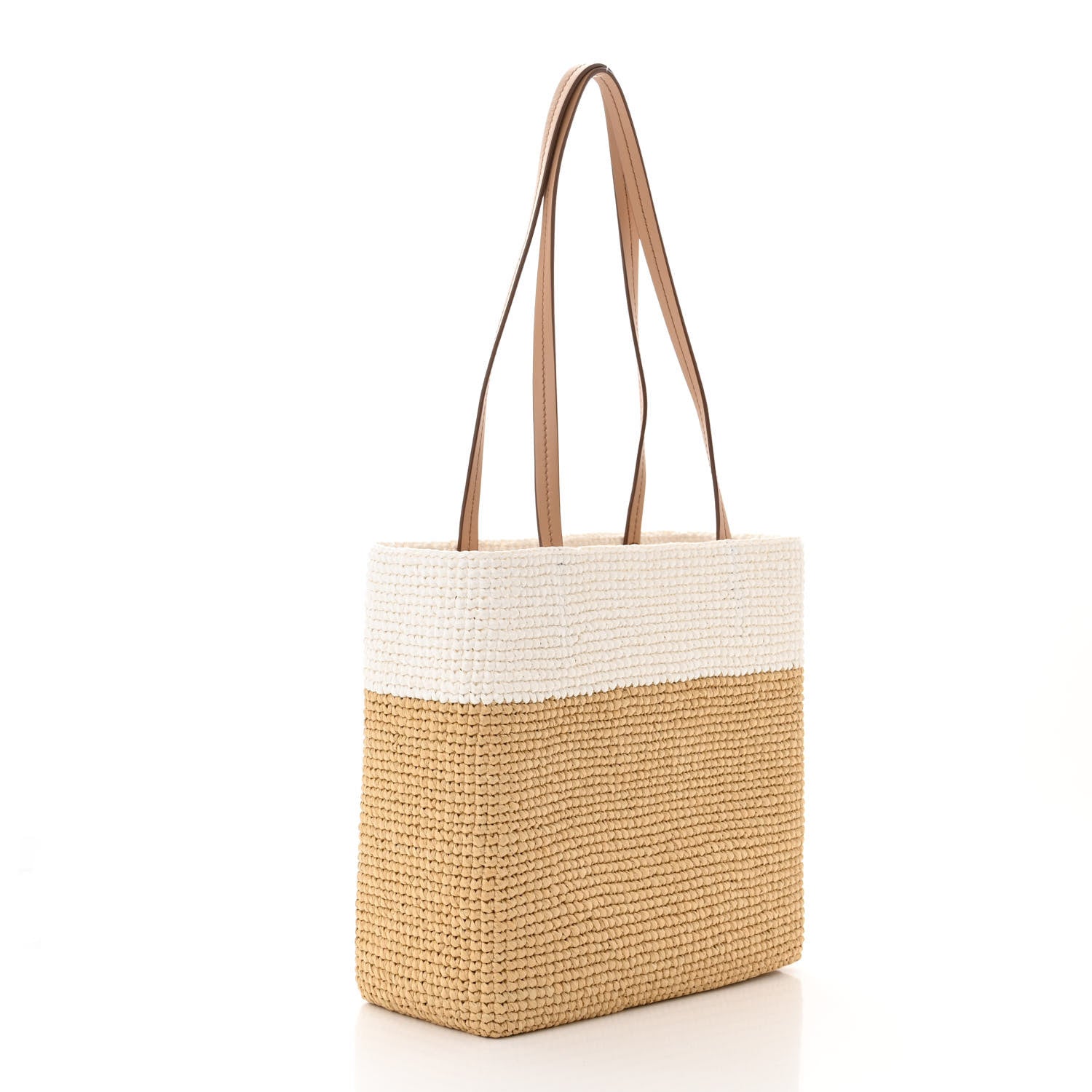 Prada Yarn Raffia Effect Crochet Vitello Logo Small Shopping Tote Naturale White 3 of 11