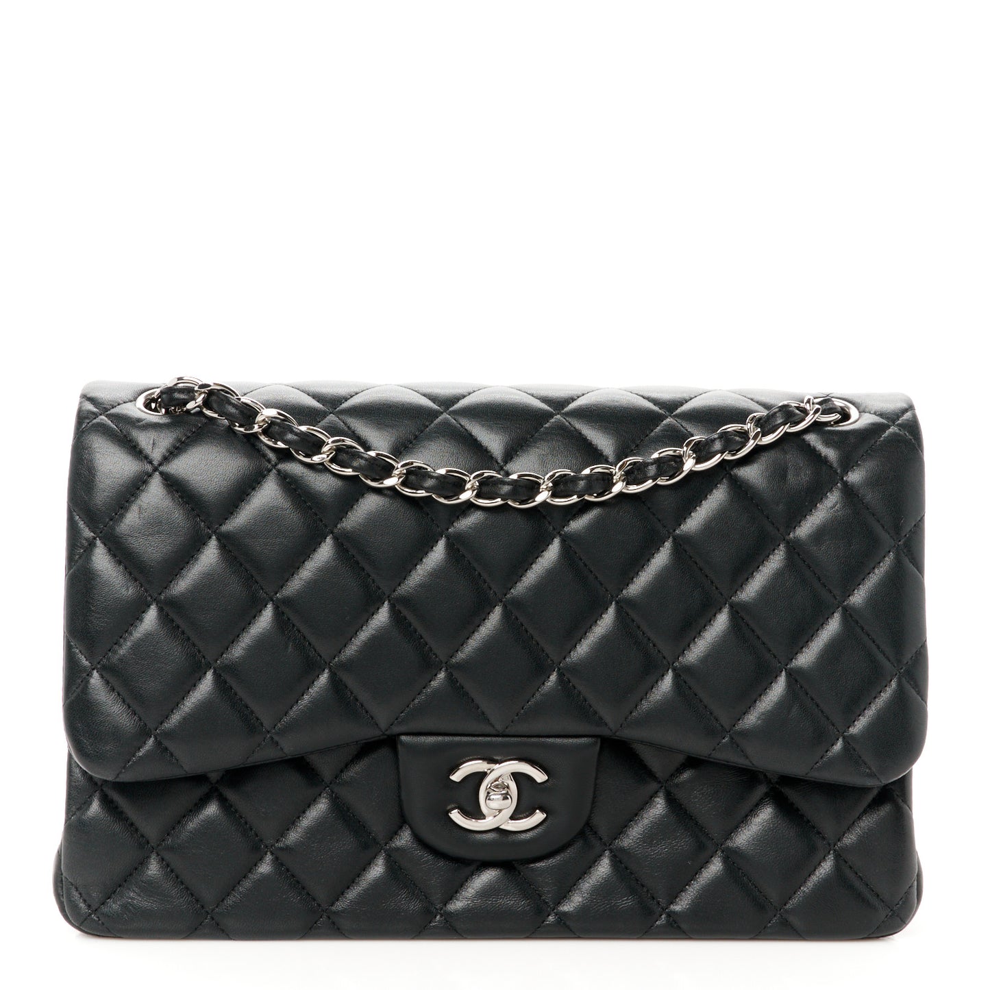 Lambskin Quilted Jumbo Double Flap Black