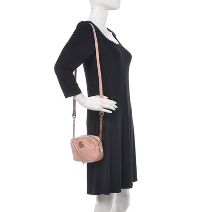 Gucci Calfskin Matelasse Mini GG Marmont Chain Shoulder Bag Perfect Pink 2 of 9