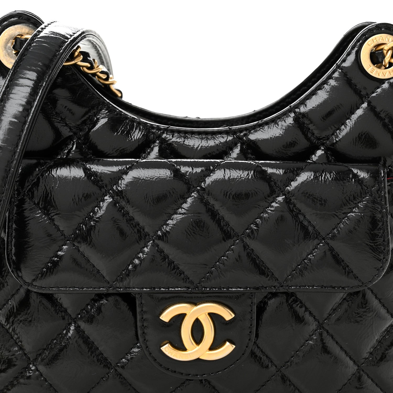Chanel Shiny Crumpled Calfskin Quilted Small Wavy CC Hobo Black 8 of 10