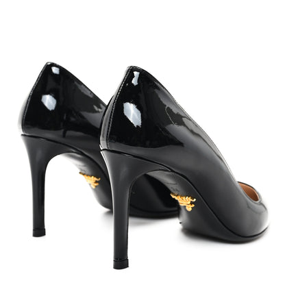 Prada Patent Metal Logo Pumps 34 Black 5 of 9