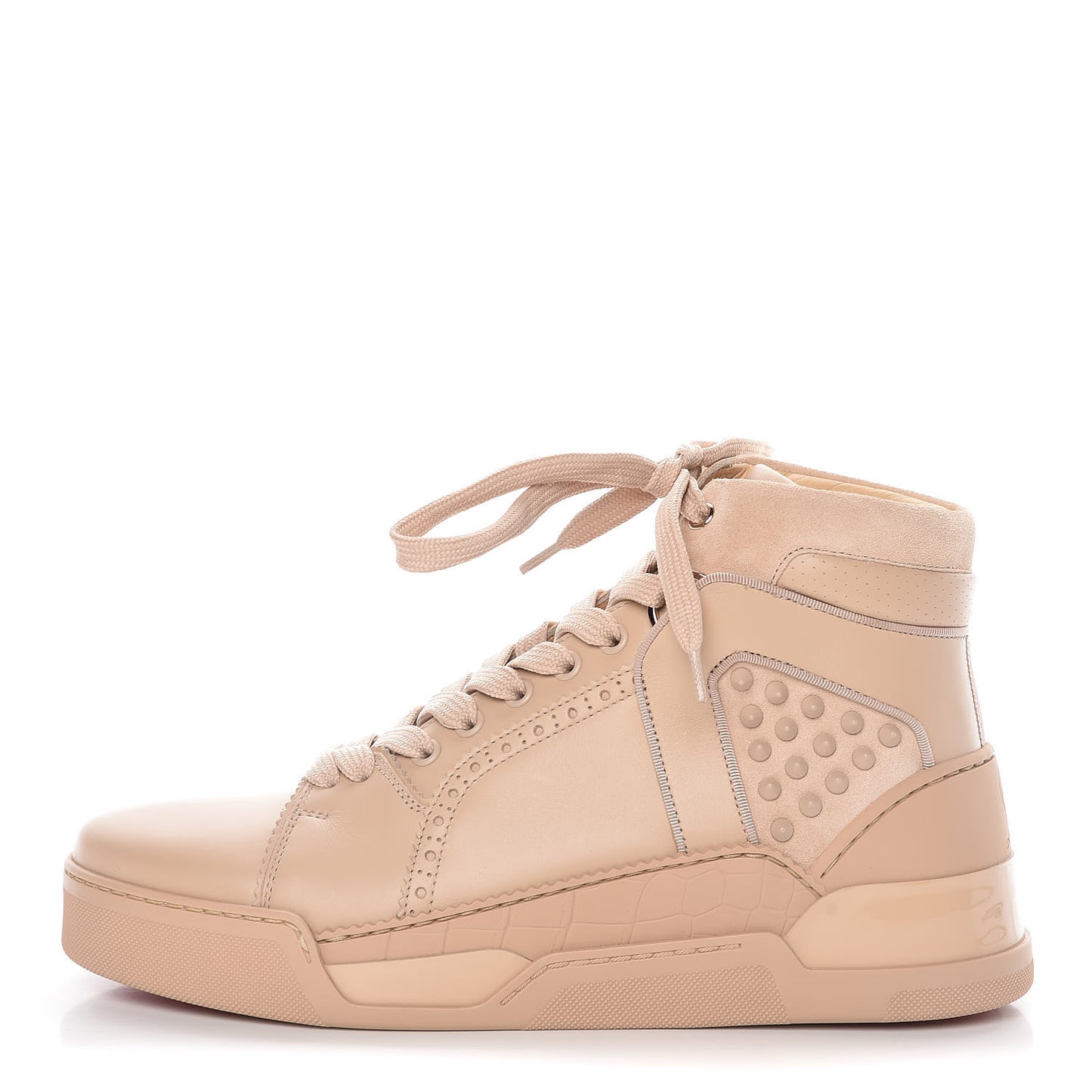 Calfskin Crosta Patent Spikes Mens Loubikick Flat Sneakers 41 Nude