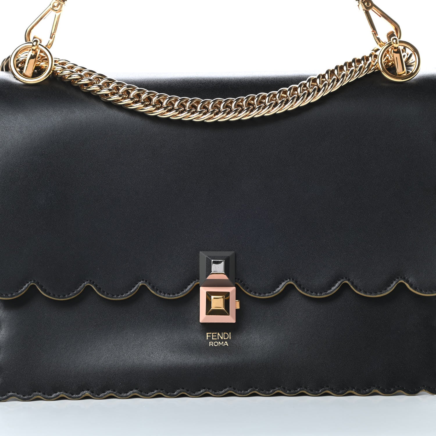 Fendi Vitello Liberty Scalloped Studded Kan I Shoulder Bag Black 8 of 11