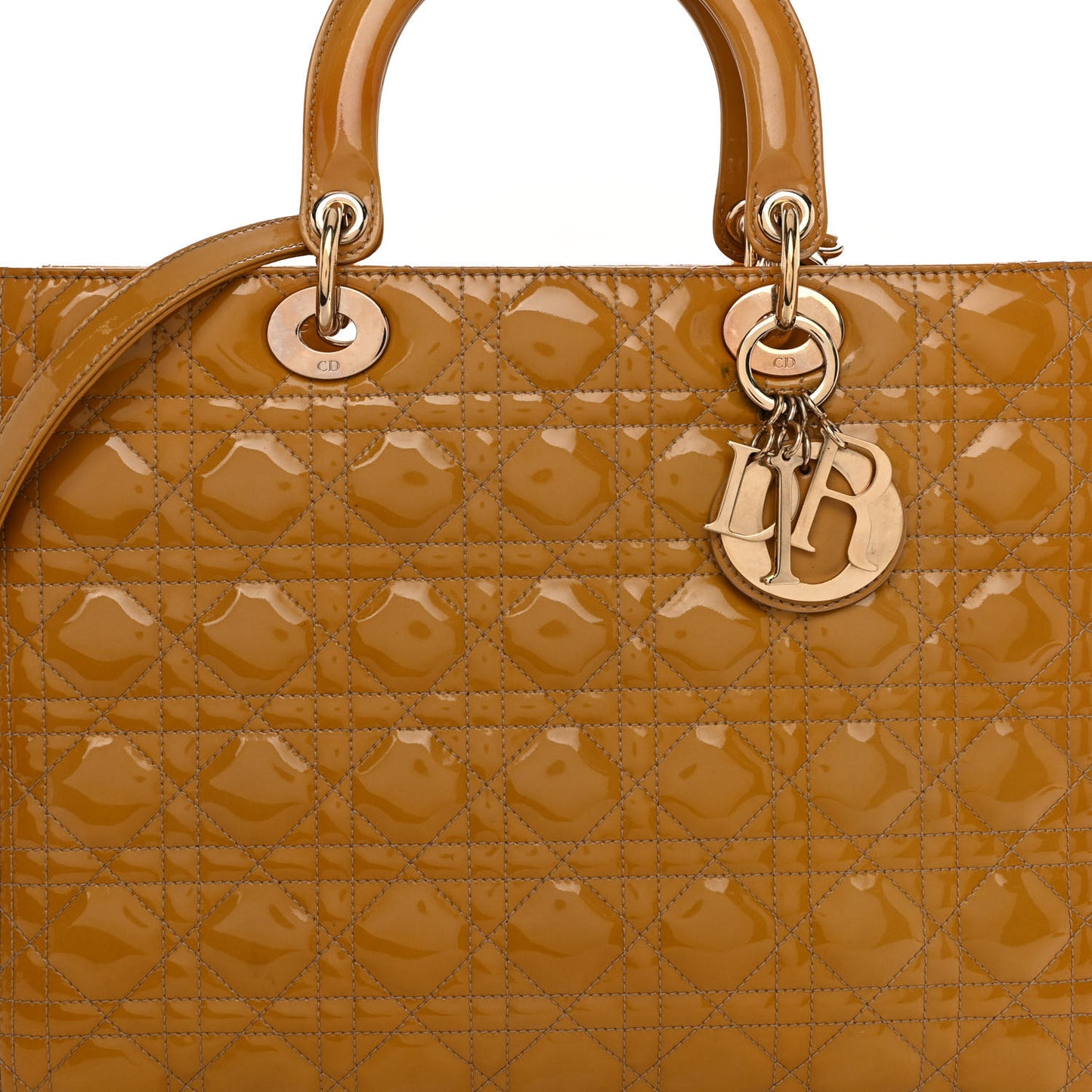 Patent Cannage Large Lady Dior Dark Beige