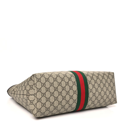 Gucci GG Supreme Monogram Textured Calfskin Web Medium Ophidia Shopping Tote Beige Ebony New Acero 4 of 10
