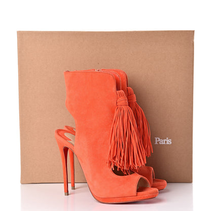 Christian Louboutin Suede Fringe Otoka 120 Booties 35.5 Capucine 9 of 9