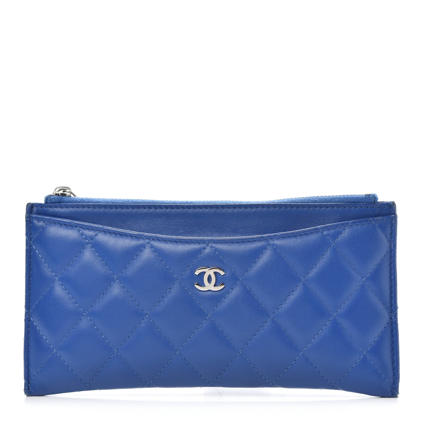 Lambskin Quilted Classic Zip Pouch Blue