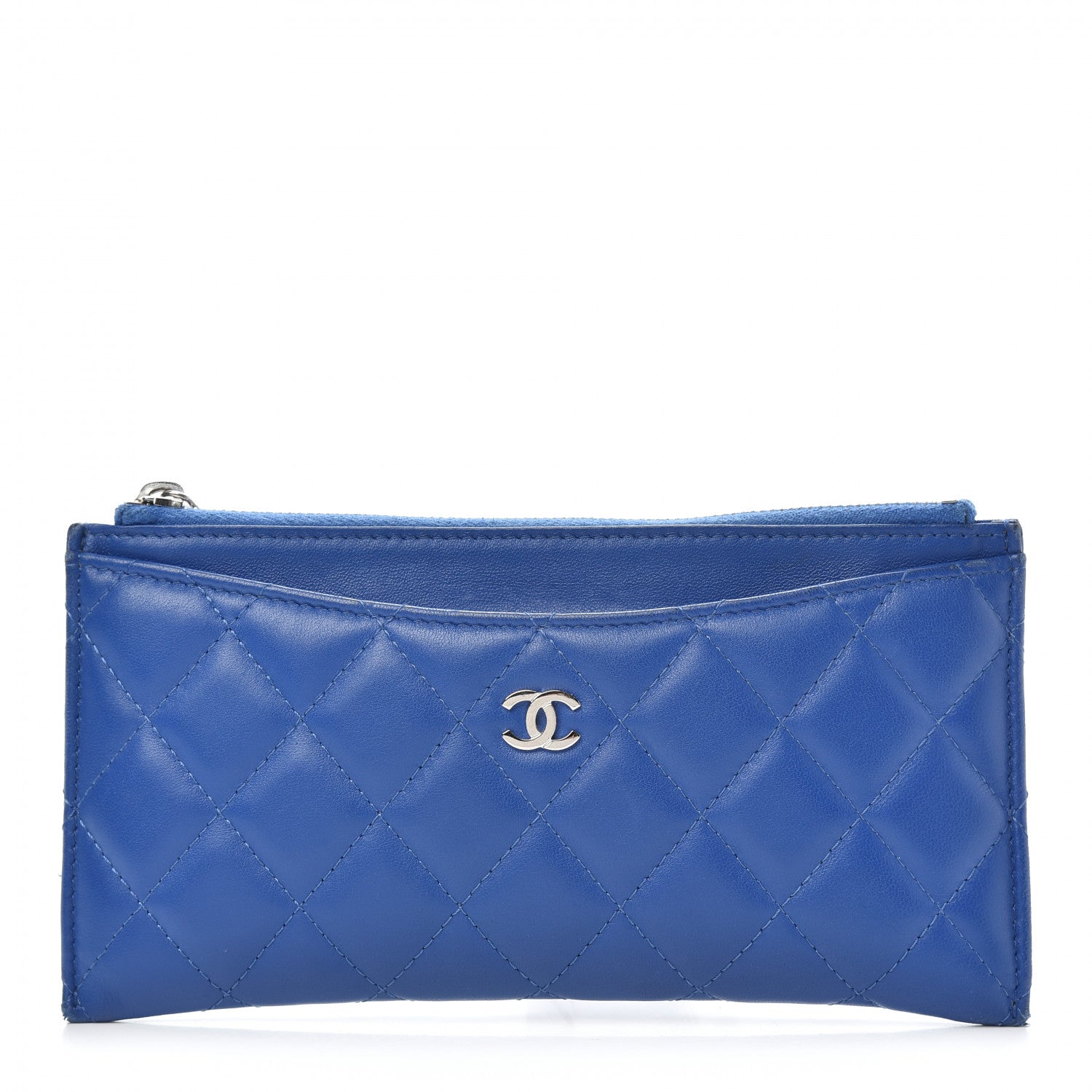 Chanel Lambskin Quilted Classic Zip Pouch Blue 1 of 10