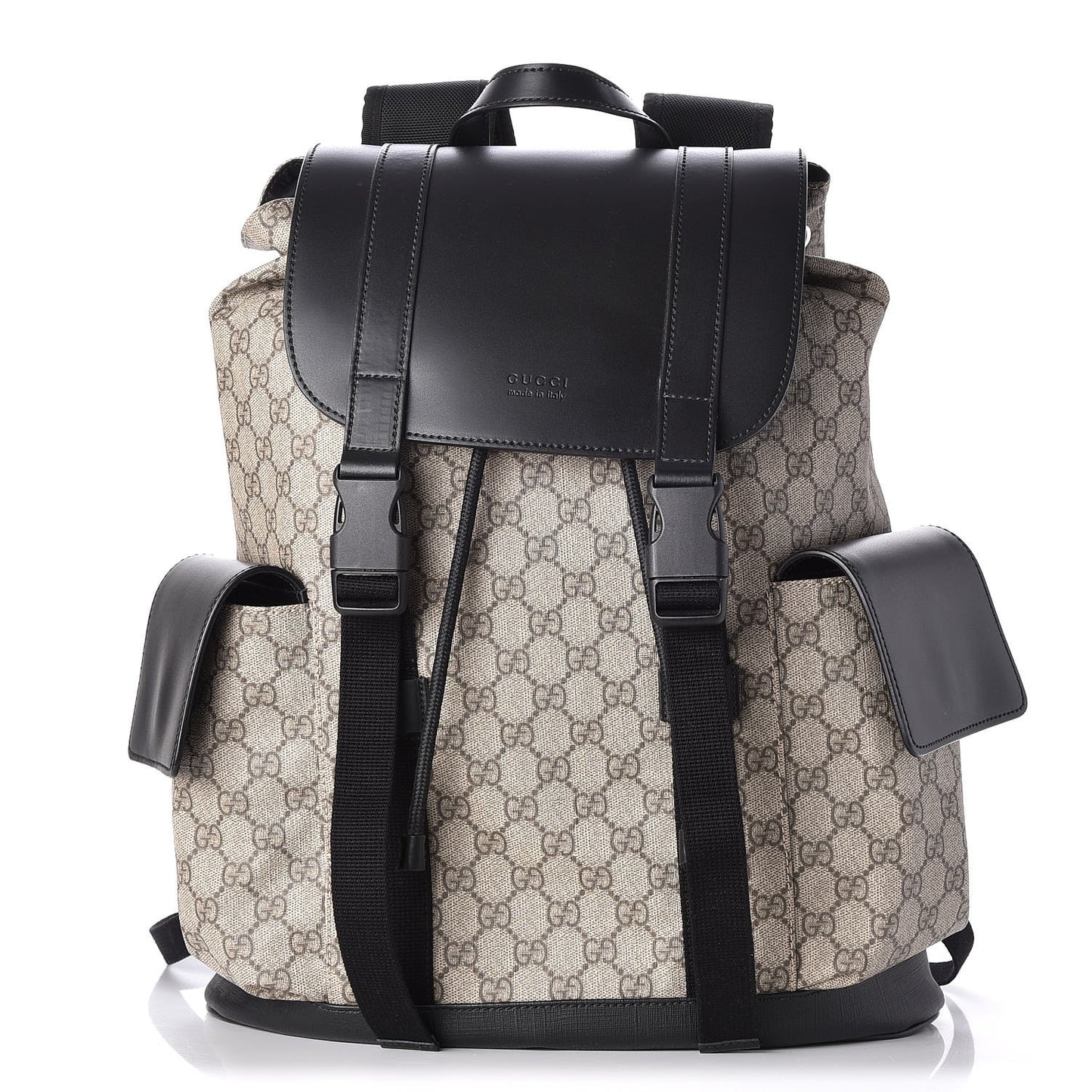 Soft GG Supreme Monogram Double Buckle Backpack Beige Black