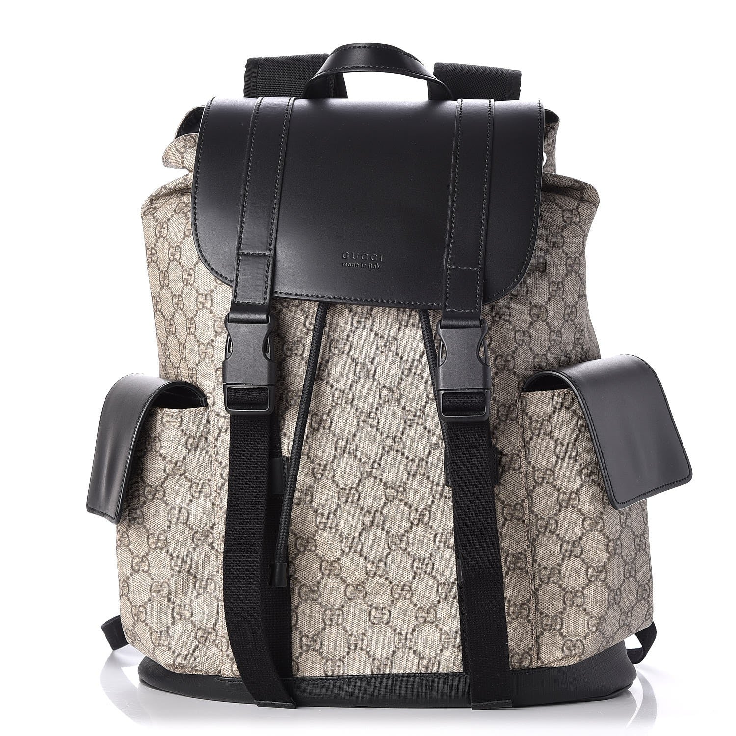 Gucci Soft GG Supreme Monogram Double Buckle Backpack Beige Black 1 of 8