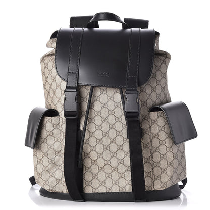 Gucci Soft GG Supreme Monogram Double Buckle Backpack Beige Black 1 of 8