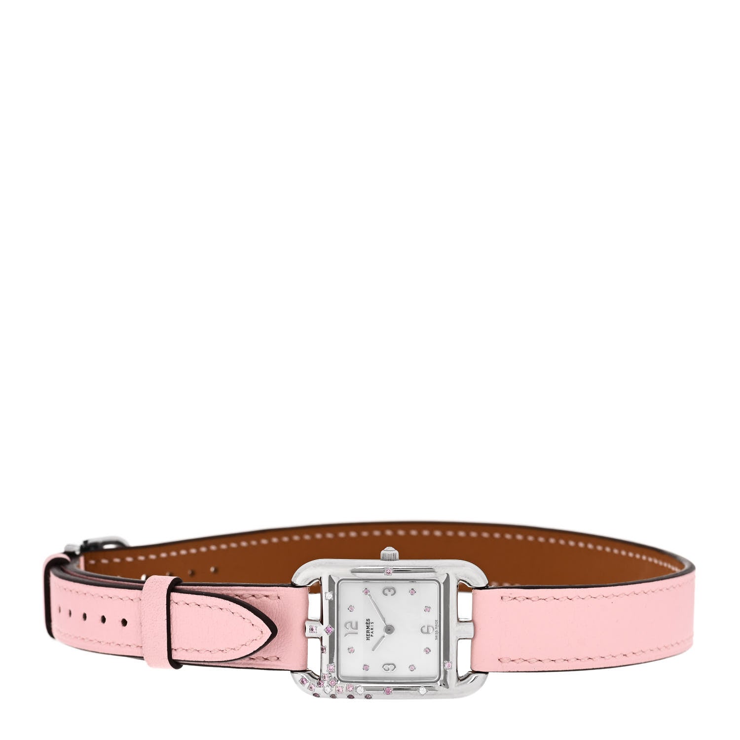 Hermes Stainless Steel Swift Diamond Pink Sapphire Mother of Pearl 23mm Cape Cod Double Tour Quartz Watch Rose Sakura 2 of 5