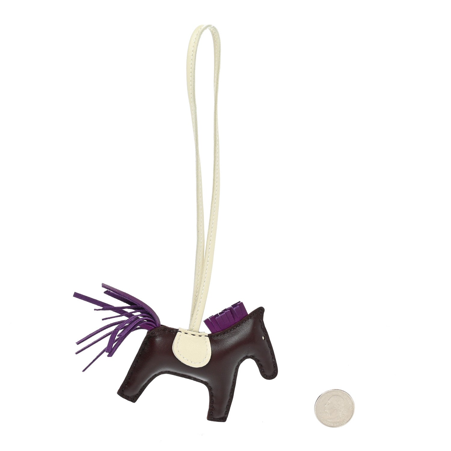 Hermes Milo Lambskin Grigri Rodeo Horse Bag Charm PM Rouge Sellier Craie Violet 2 of 4