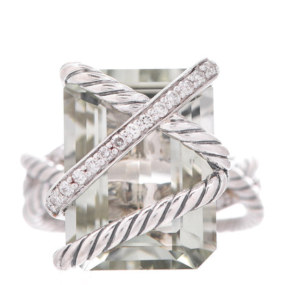David Yurman Sterling Silver Diamond Prasiolite 15mm Cable Wrap Ring 59.1 5.5 1 of 4