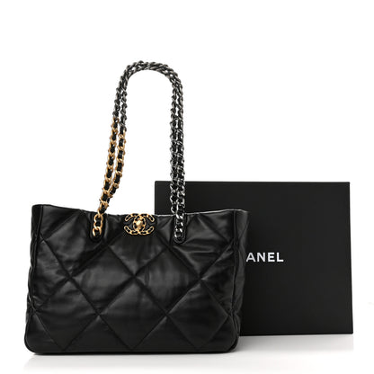 Chanel Lambskin Quilted Chanel 19 East West Shopping Bag Black 11 of 11