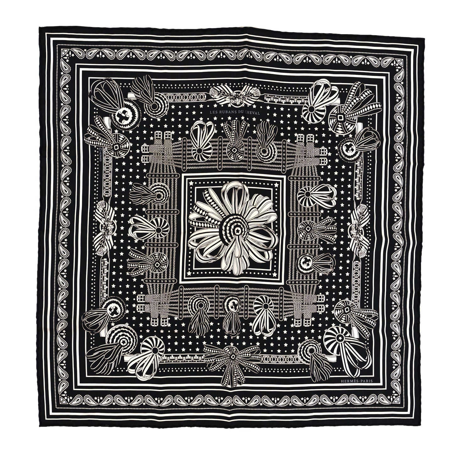 Silk Les Rubans Du Cheval Scarf 55 Black White