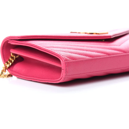 Saint Laurent Grain De Poudre Matelasse Chevron Monogram Chain Wallet Fresh Fuchsia 7 of 8
