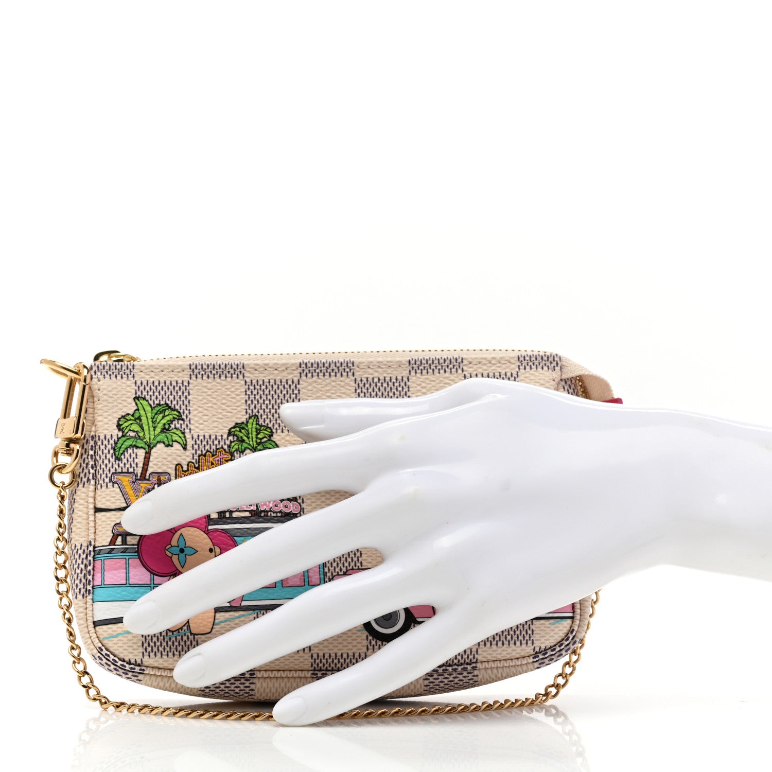 Louis Vuitton Damier Azur 2021 Christmas Animation Hollywood Mini Pochette Accessories Fuchsia 2 of 8