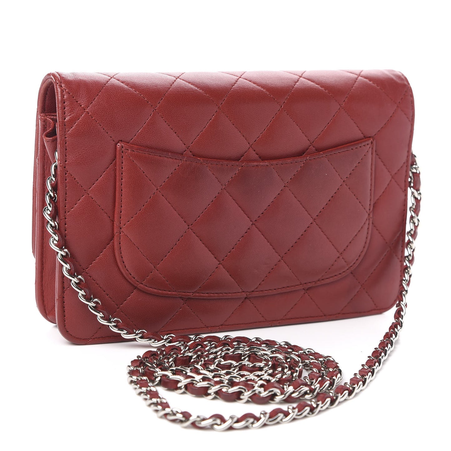 Lambskin Quilted Wallet On Chain WOC Red