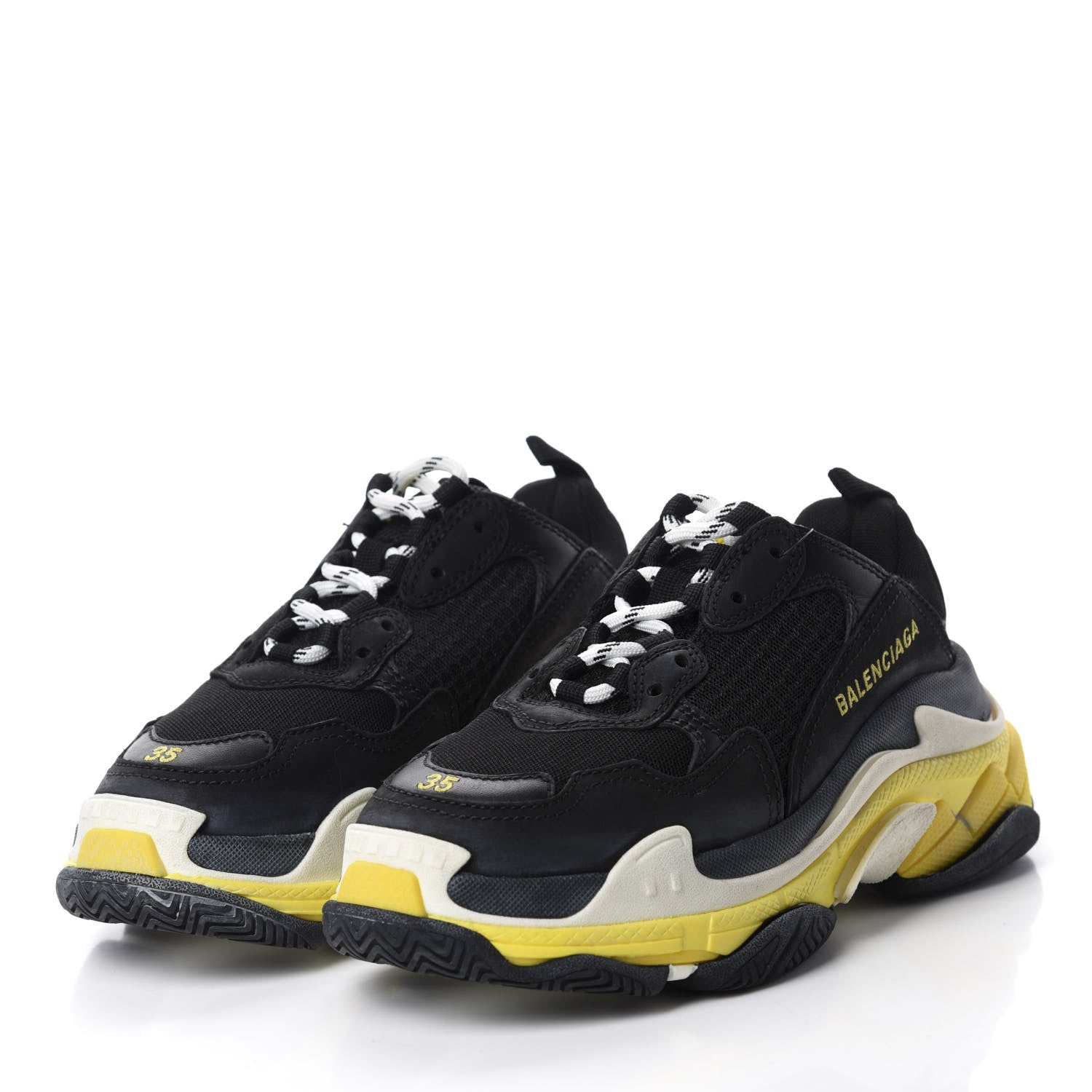 Balenciaga Fabric Mesh Womens Triple S Sneakers 35 Black Yellow 3 of 8