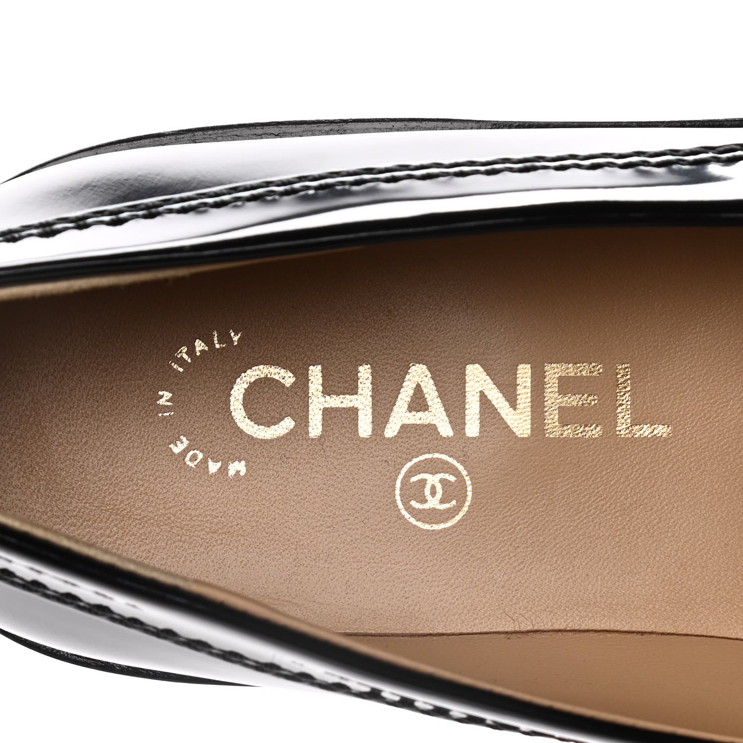 Chanel Shiny Calfskin Logo Loafers 38 Black 7 of 10