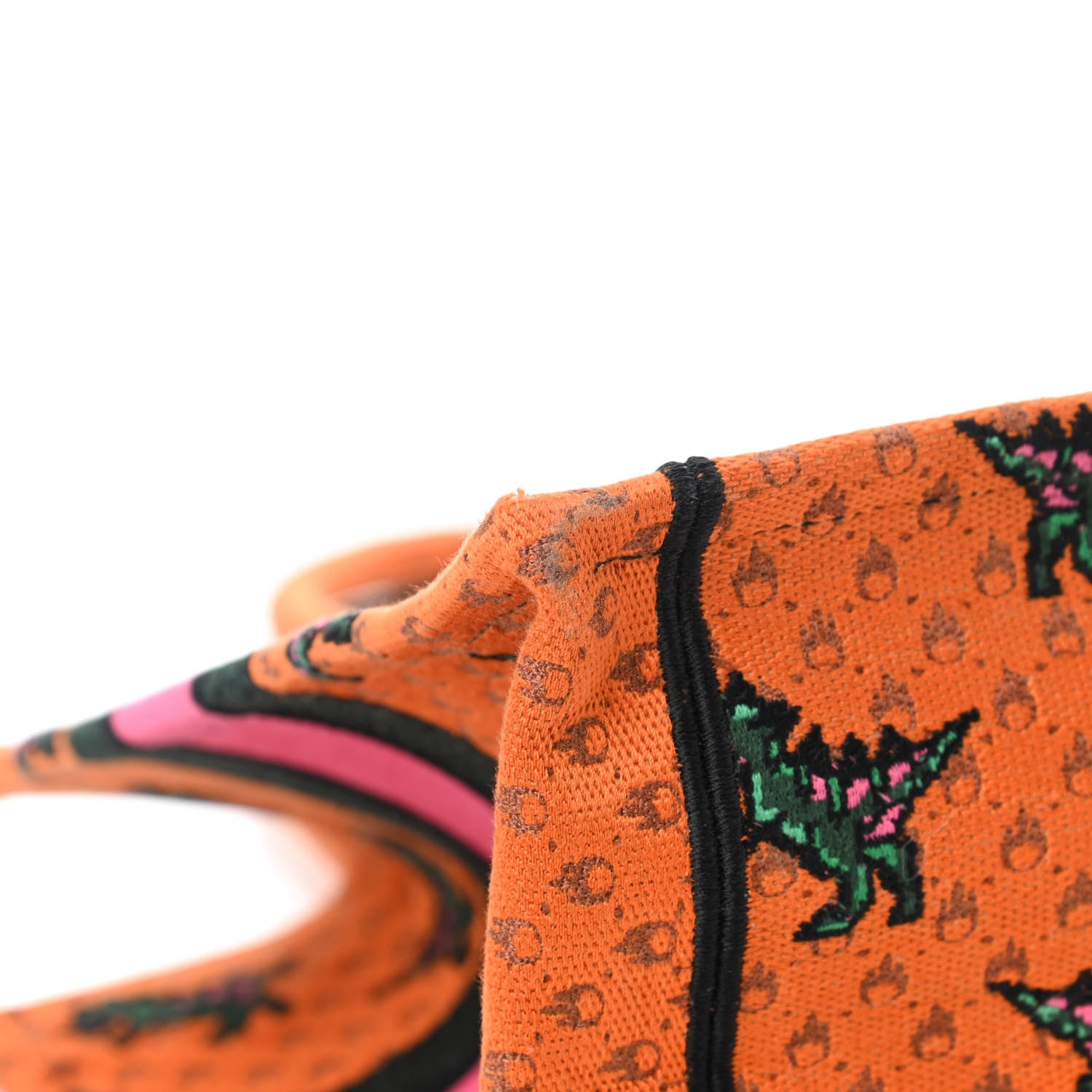 Christian Dior Canvas Embroidered Medium Dino Book Tote Orange Multicolor 5 of 8