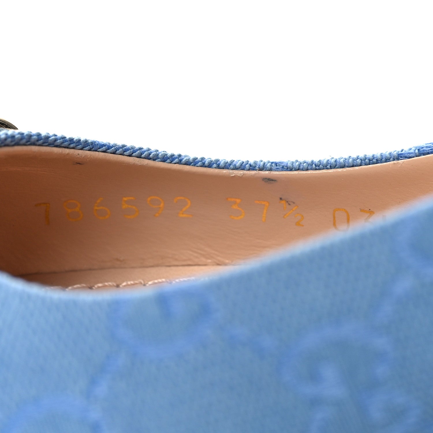 Gucci Canvas GG Monogram Horsebit Womens Slingback Ballet Flat 37.5 Light Blue 6 of 9