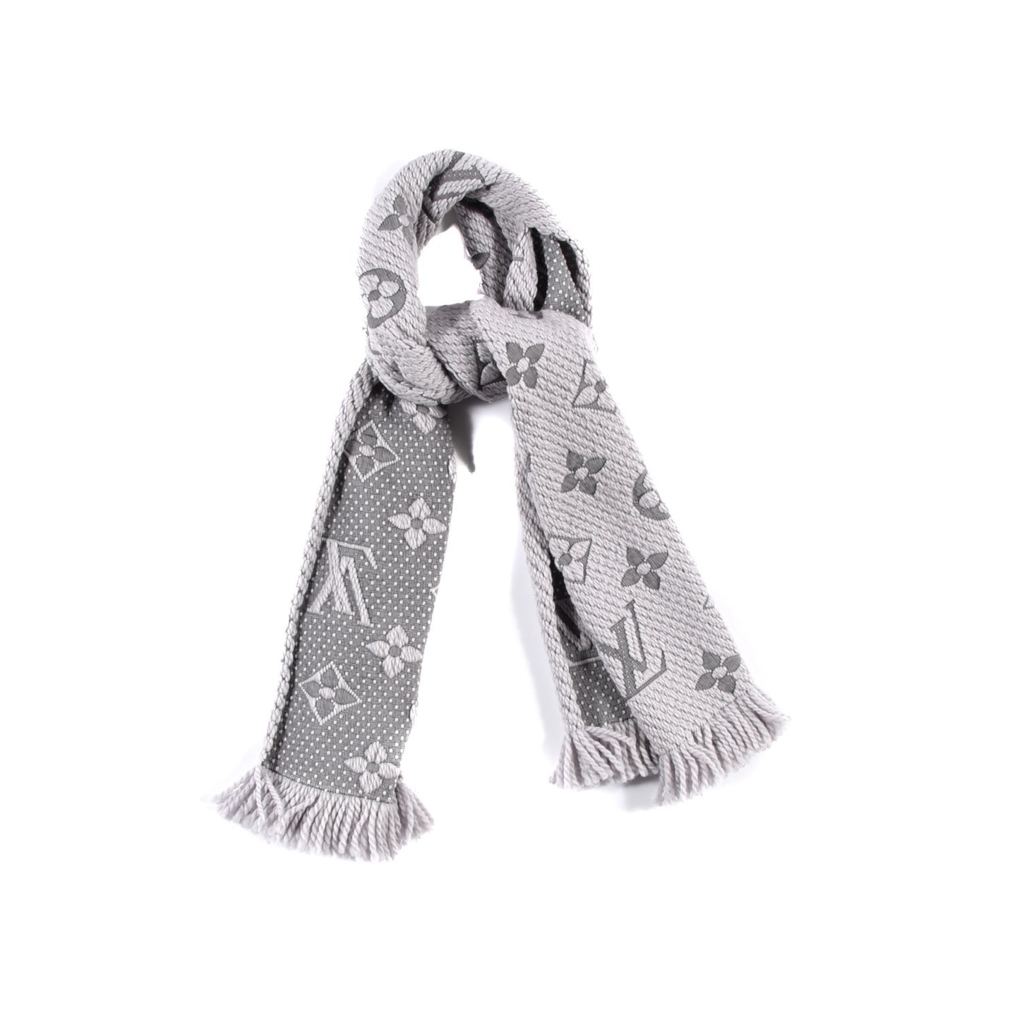 Wool Silk Logomania Scarf Pearl Grey