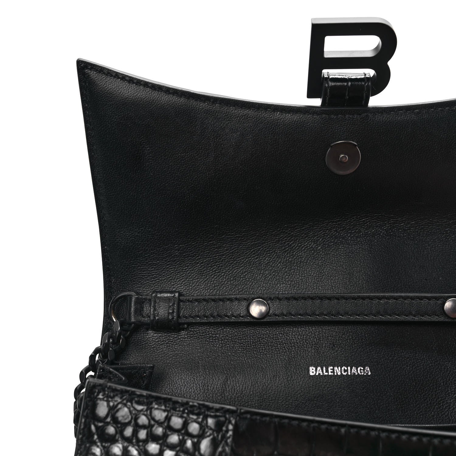 Balenciaga Shiny Calfskin Monochrome Crocodile Embossed Small Hourglass Evening Chain Bag Black 8 of 8