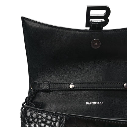 Balenciaga Shiny Calfskin Monochrome Crocodile Embossed Small Hourglass Evening Chain Bag Black 8 of 8