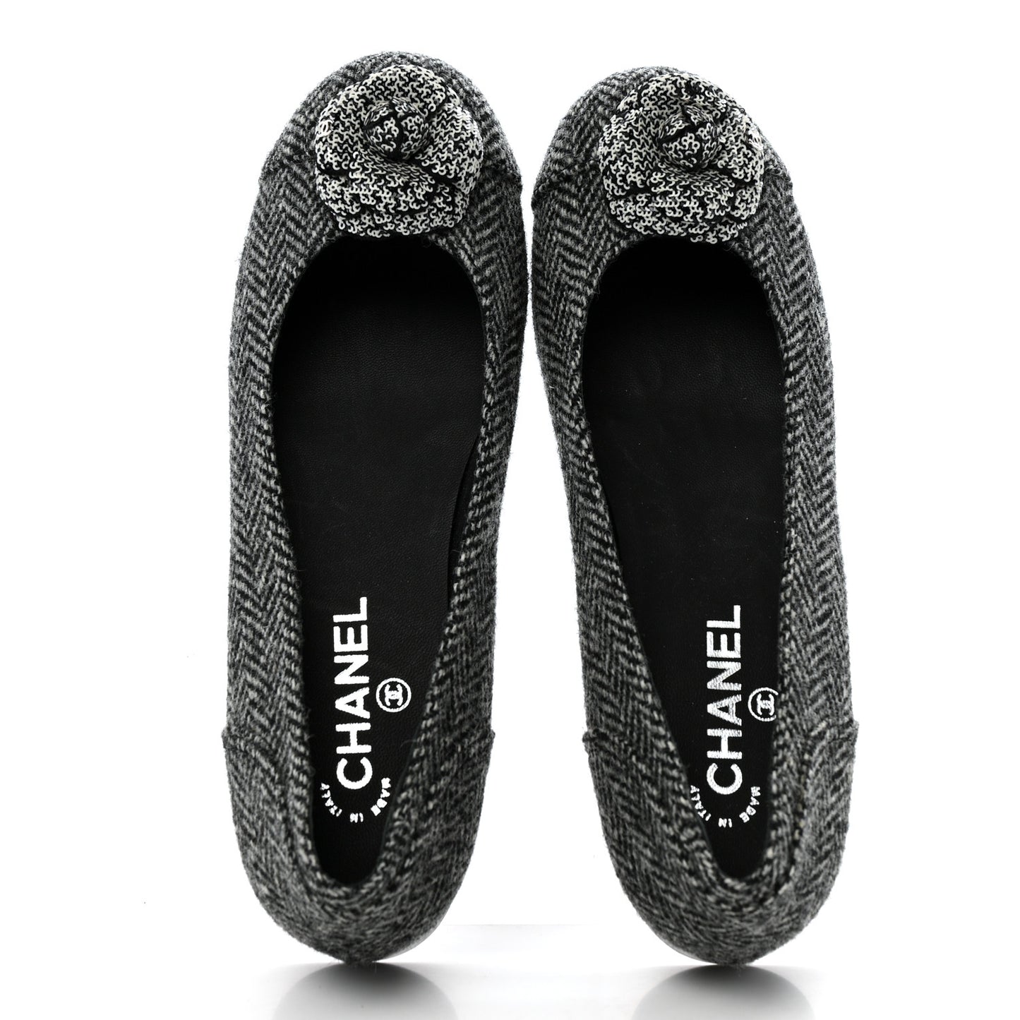 Tweed Quilted Camellia Ballerina Flats 40 Grey