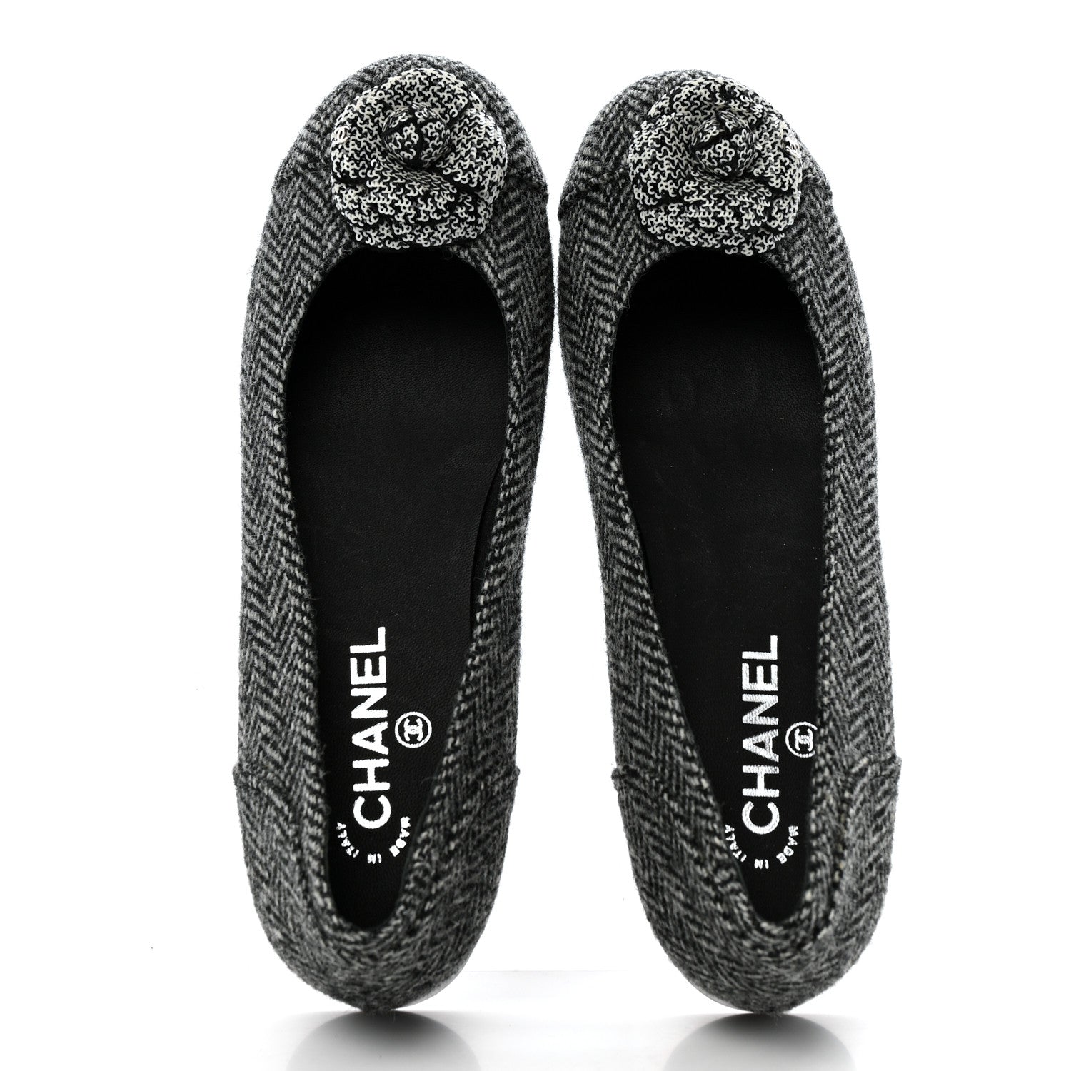 Chanel Tweed Quilted Camellia Ballerina Flats 40 Grey 2 of 11