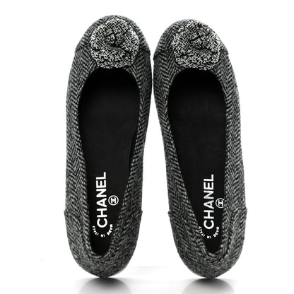 Chanel Tweed Quilted Camellia Ballerina Flats 40 Grey 2 of 11