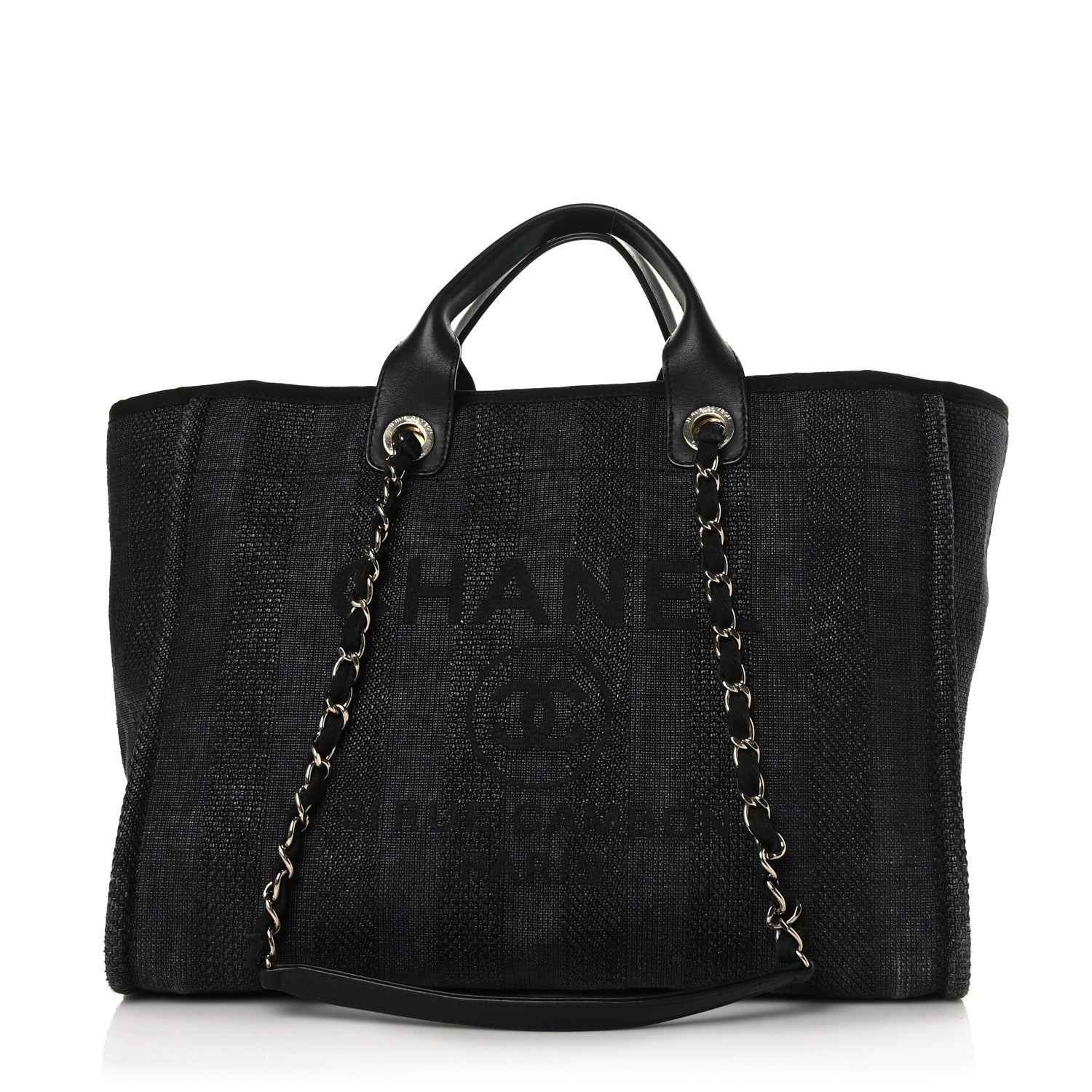 Chanel Mixed Fibers Calfskin Striped Medium Deauville Tote Black 1 of 11