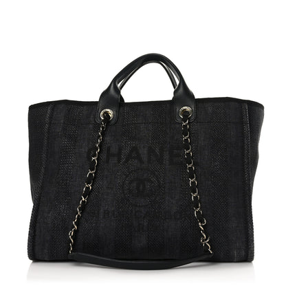 Chanel Mixed Fibers Calfskin Striped Medium Deauville Tote Black 1 of 11