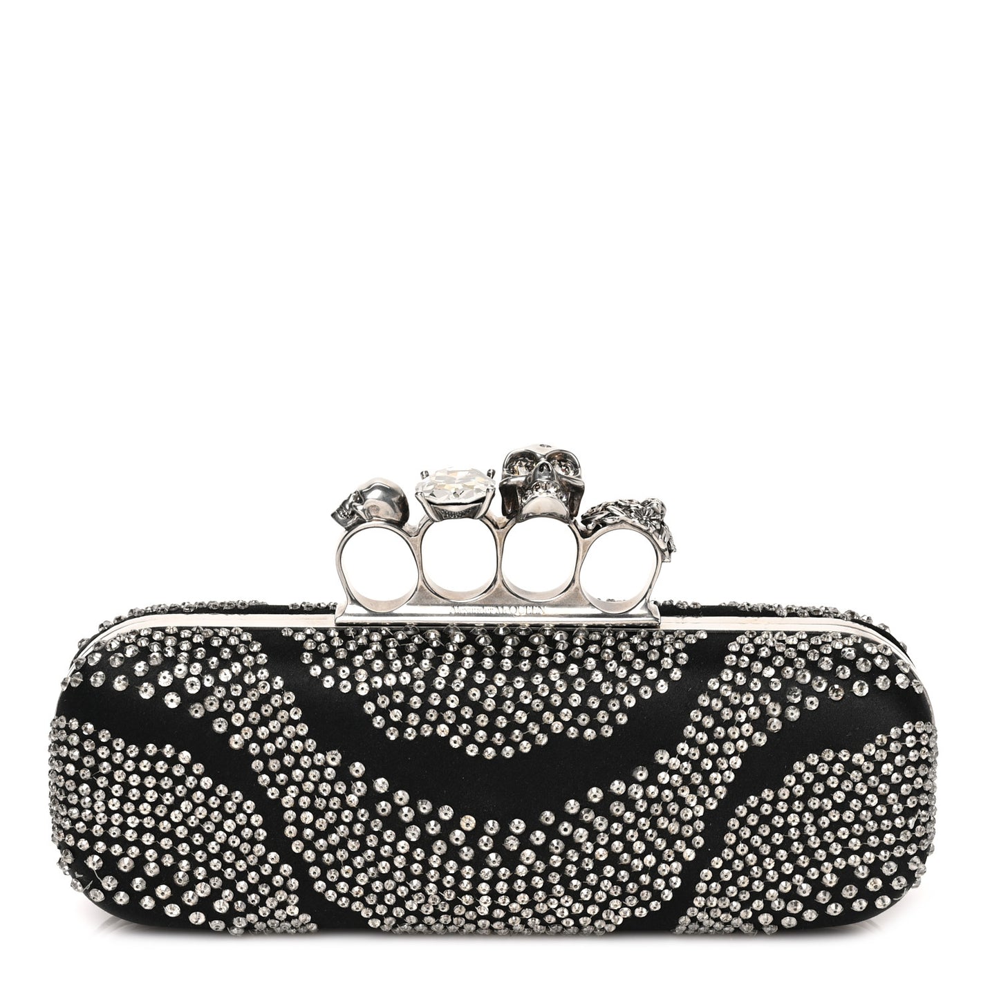 Silk Crystal Knucklebox Clutch Black
