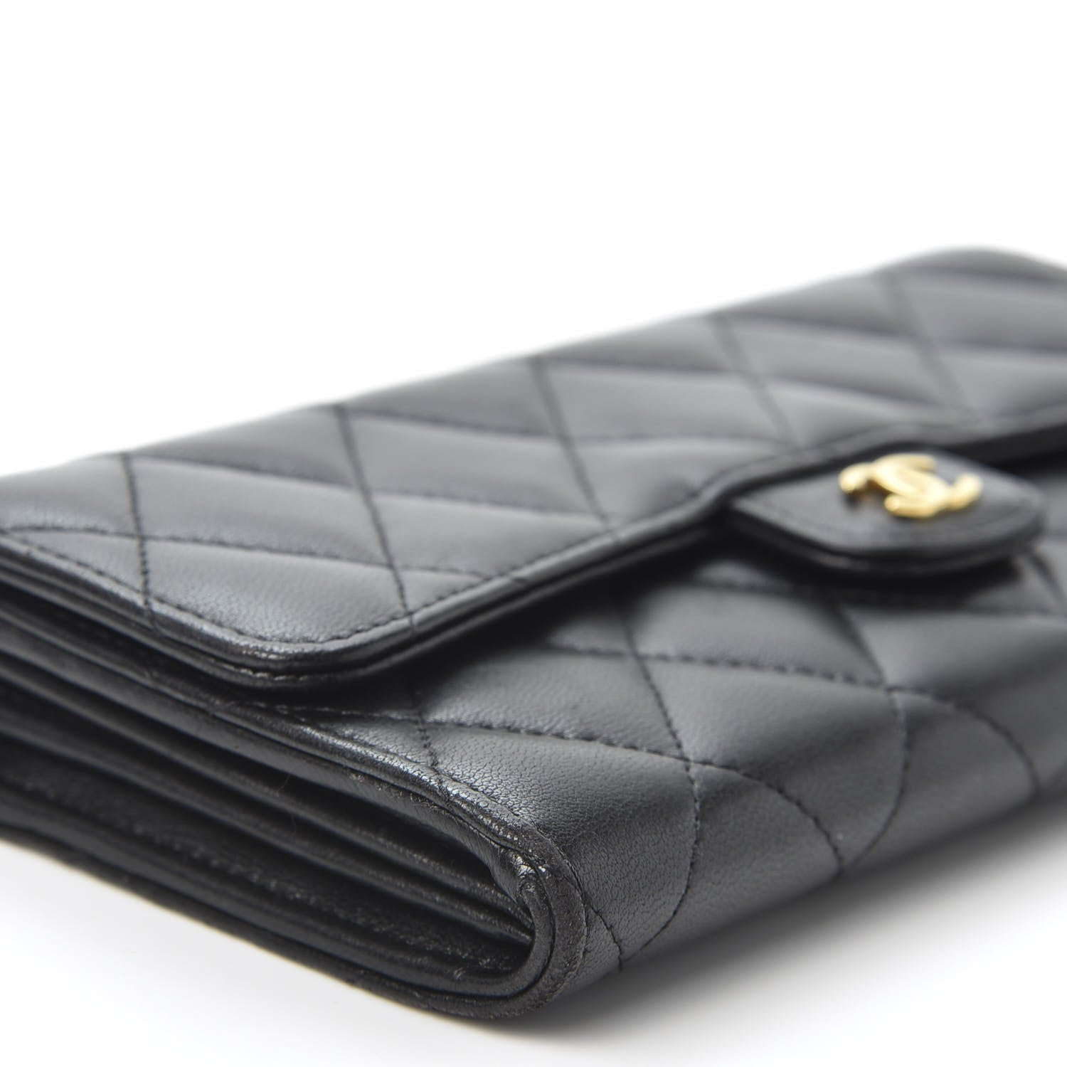 Chanel Lambskin Quilted Large Gusset Flap Wallet Black 5 of 10
