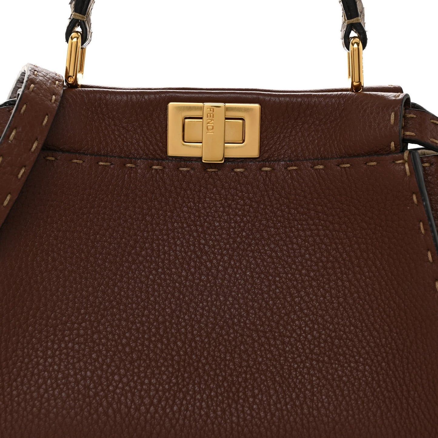 Cuoio Romano Snakeskin Selleria Bi-Color Mini Peekaboo Iconic Satchel Ghianda Camelia White