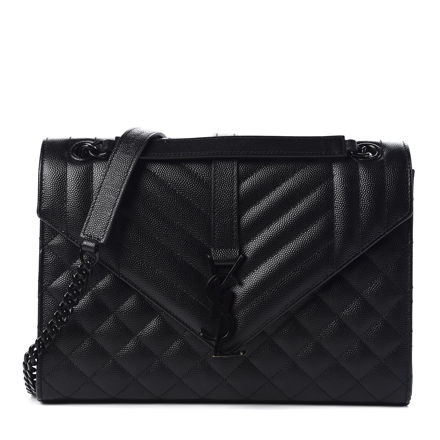Saint Laurent Grain De Poudre Textured Mixed Matelasse Triquilt Medium Monogram Satchel Black 1 of 9