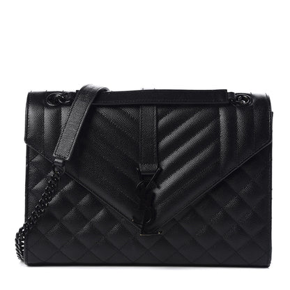 Saint Laurent Grain De Poudre Textured Mixed Matelasse Triquilt Medium Monogram Satchel Black 1 of 9