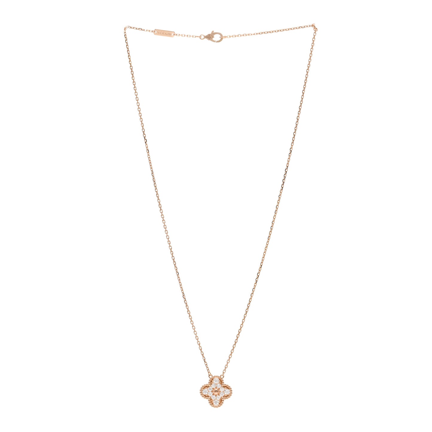 18K Rose Gold Diamond Vintage Alhambra Pendant Necklace