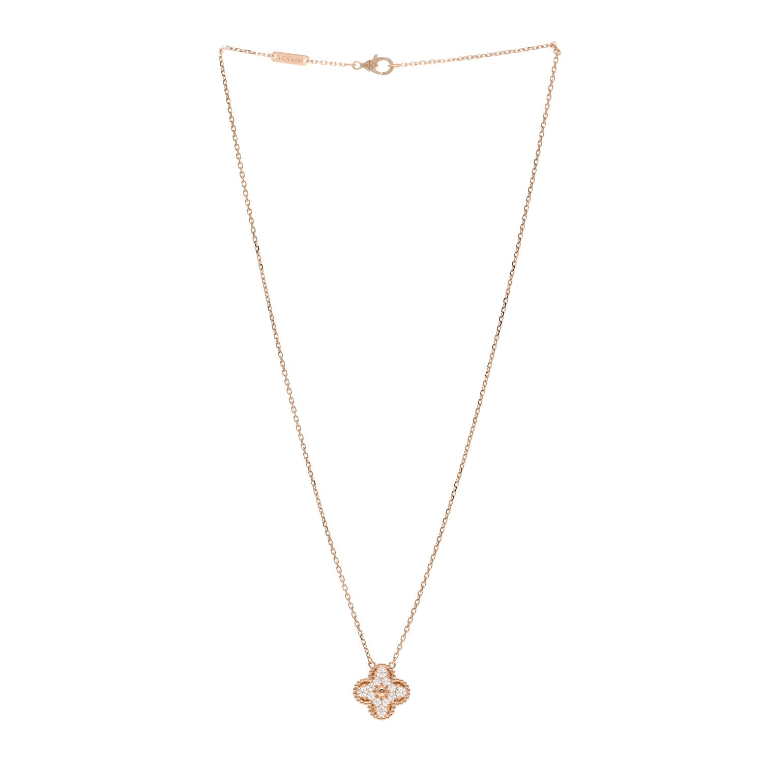 Van Cleef & Arpels 18K Rose Gold Diamond Vintage Alhambra Pendant Necklace 3 of 5