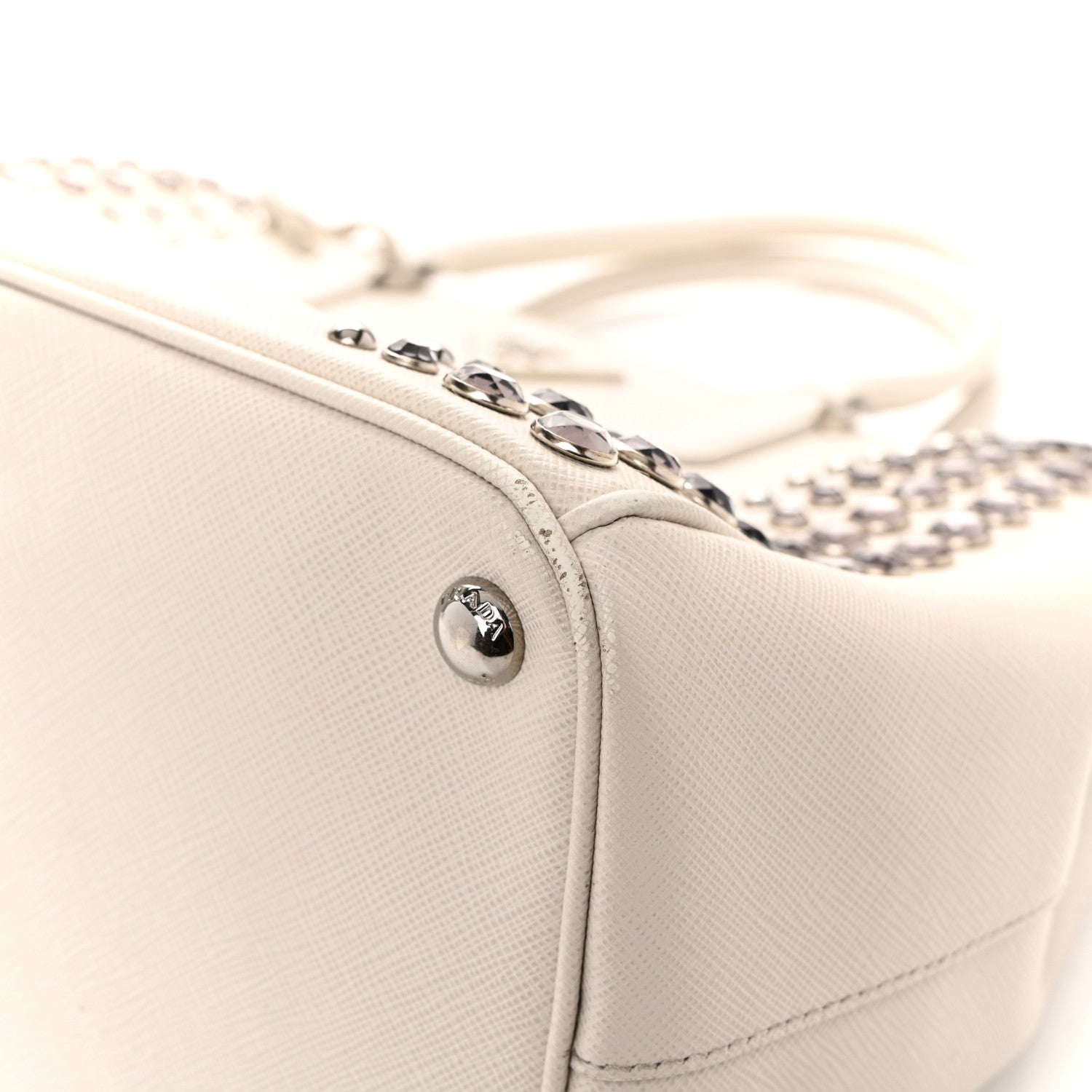 Prada Saffiano Lux Studded Crystal Medium Galleria Double Zip Tote Talco 23 of 31