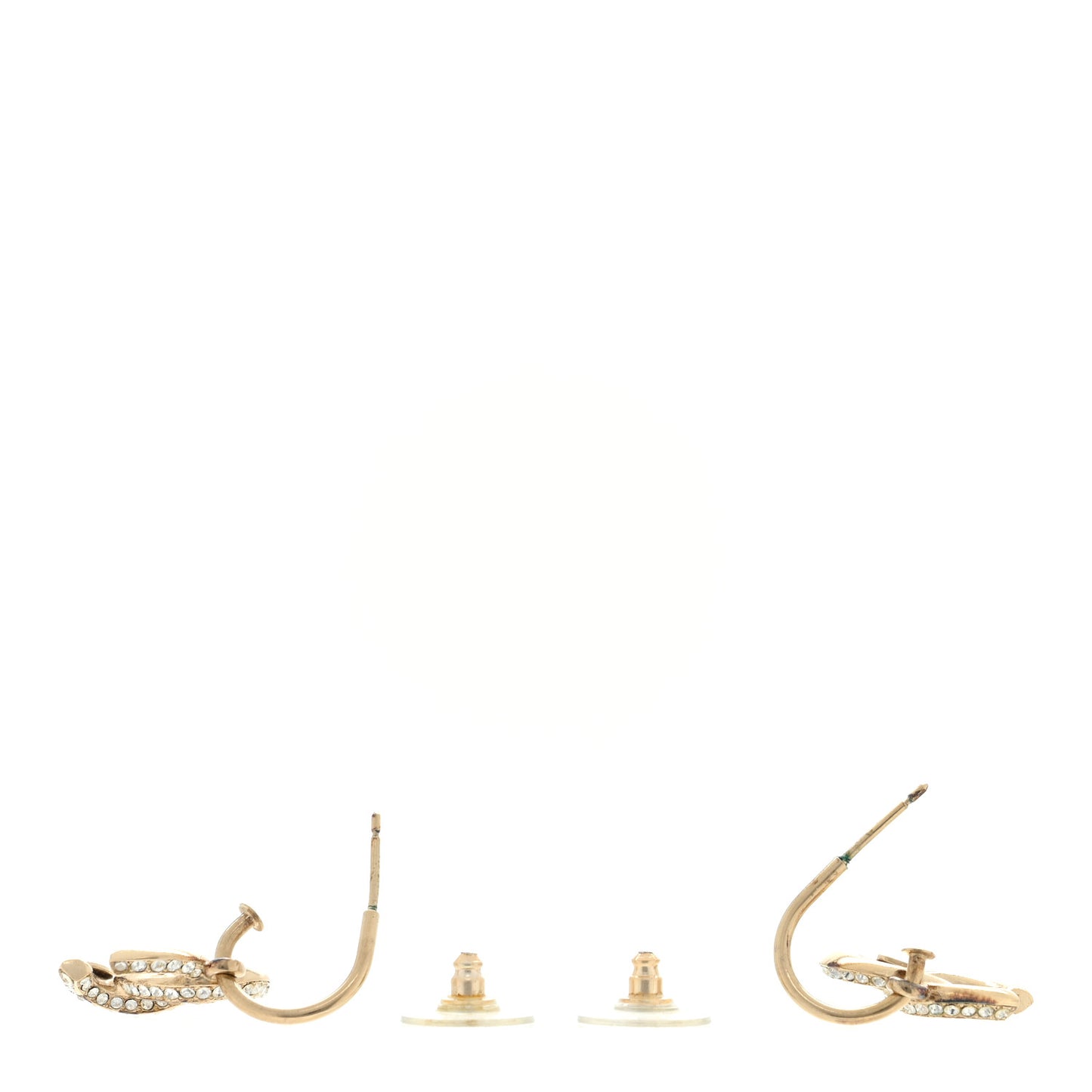 Metal Crystal Studded CC Hoop Drop Earrings Gold