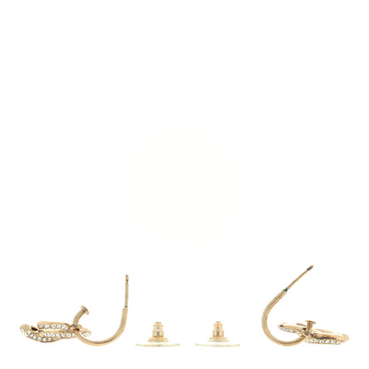 Chanel Metal Crystal Studded CC Hoop Drop Earrings Gold 3 of 4