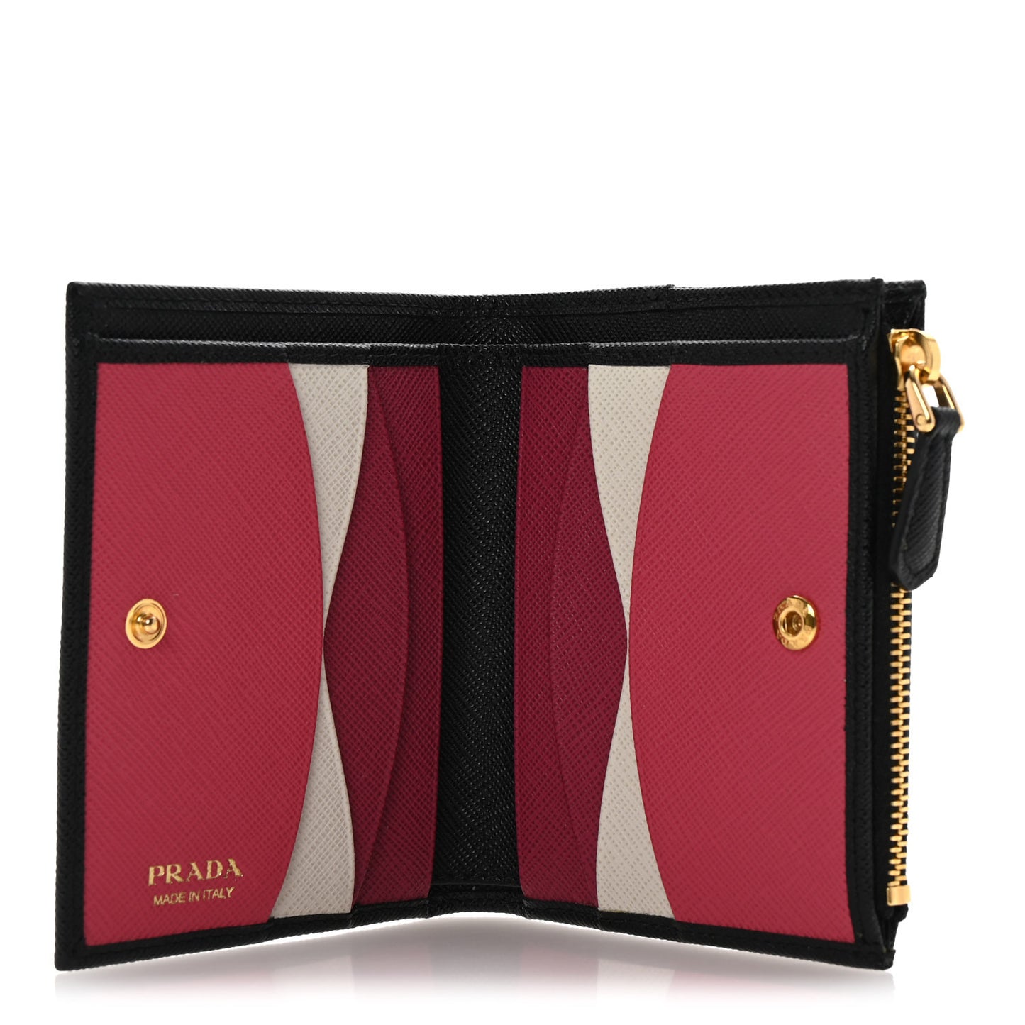 Saffiano Colour Metal Compact Wallet Black Hibiscus